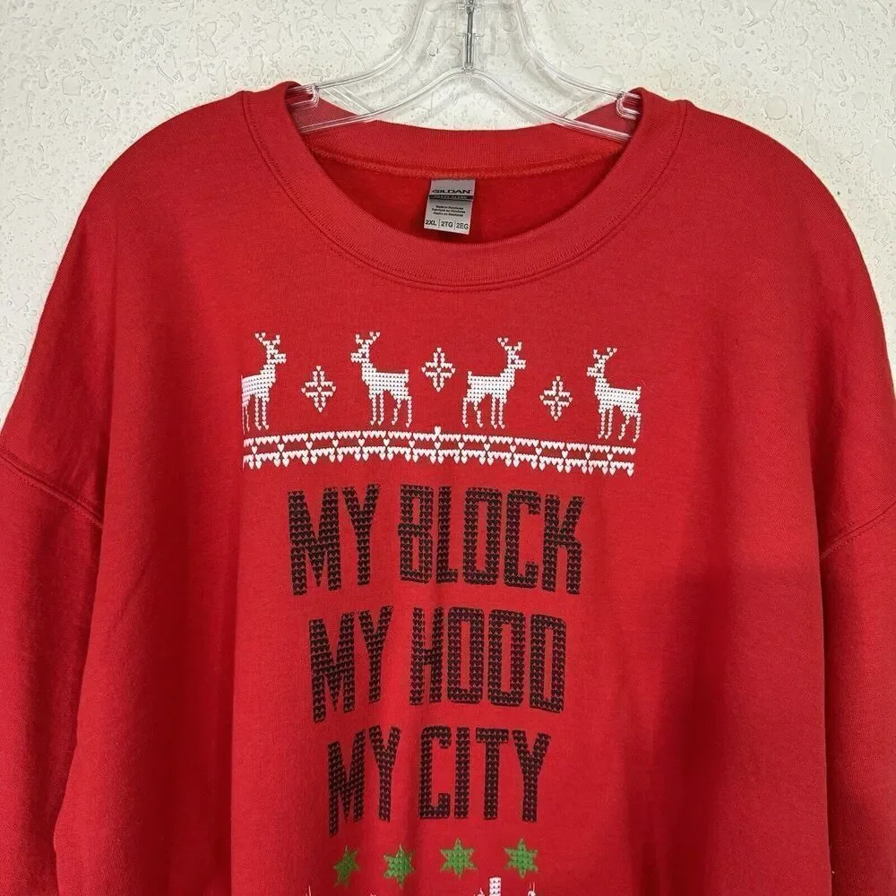 Ugly Christmas Sweater Unisex Sz 2XL Red Cotton Blend “My Blood My Hood My City” - Picture 4 of 9